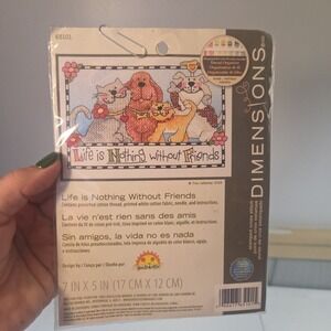 C-25 2012 DIMENSIONS COUNTED CROSS-STITCH KIT "LIFE IS NOTHING" Cat Dog Birds